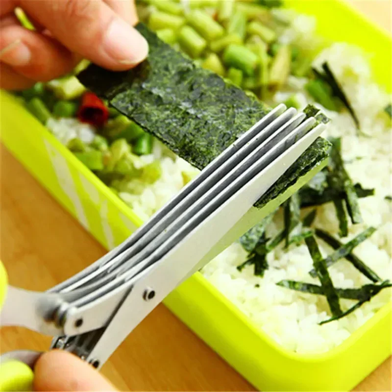 Multifunctional Multi-layer Green Onion Scissors Stainless Steel Onion Cutting Knife Herb Seaweed Spice Scissors Kitchen Scissor