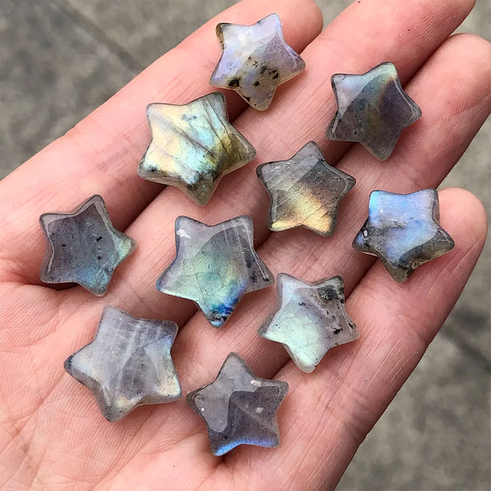 Natural Labradorite Mini Moon Star Heart Carvings Crystal Grey Moonstone Healing Jewelry DIY Gemstones Crystals Stones Spiritual