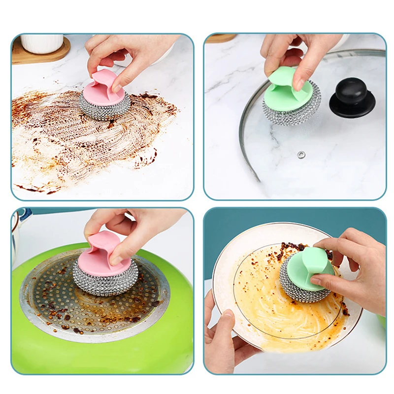 Stainless Steel Cleaning Balls Non-Falling Wire Household Kitchen Wire With Handle Oversized Brush Plate & Bowl Brush