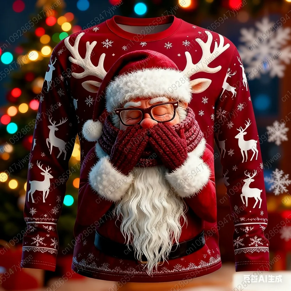 Picture 5: Christmas Men's Santa Claus Funny T Shirt Long Sleeve T Shirt Adult 3d Print Crew Neck Shirts Fashion Basic 3d Street T-Shirt