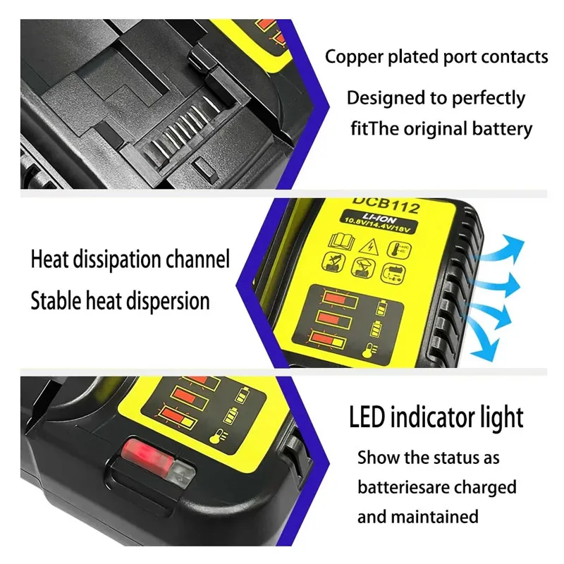 DCB112 Li-Ion Battery Charger For Dewalt 10.8V 12V 14.4V 18V 20V DCB200 DCB101 DCB115 DCB107 DCB105 DCB140 DCB118 DCB102 DCB104 - view 4