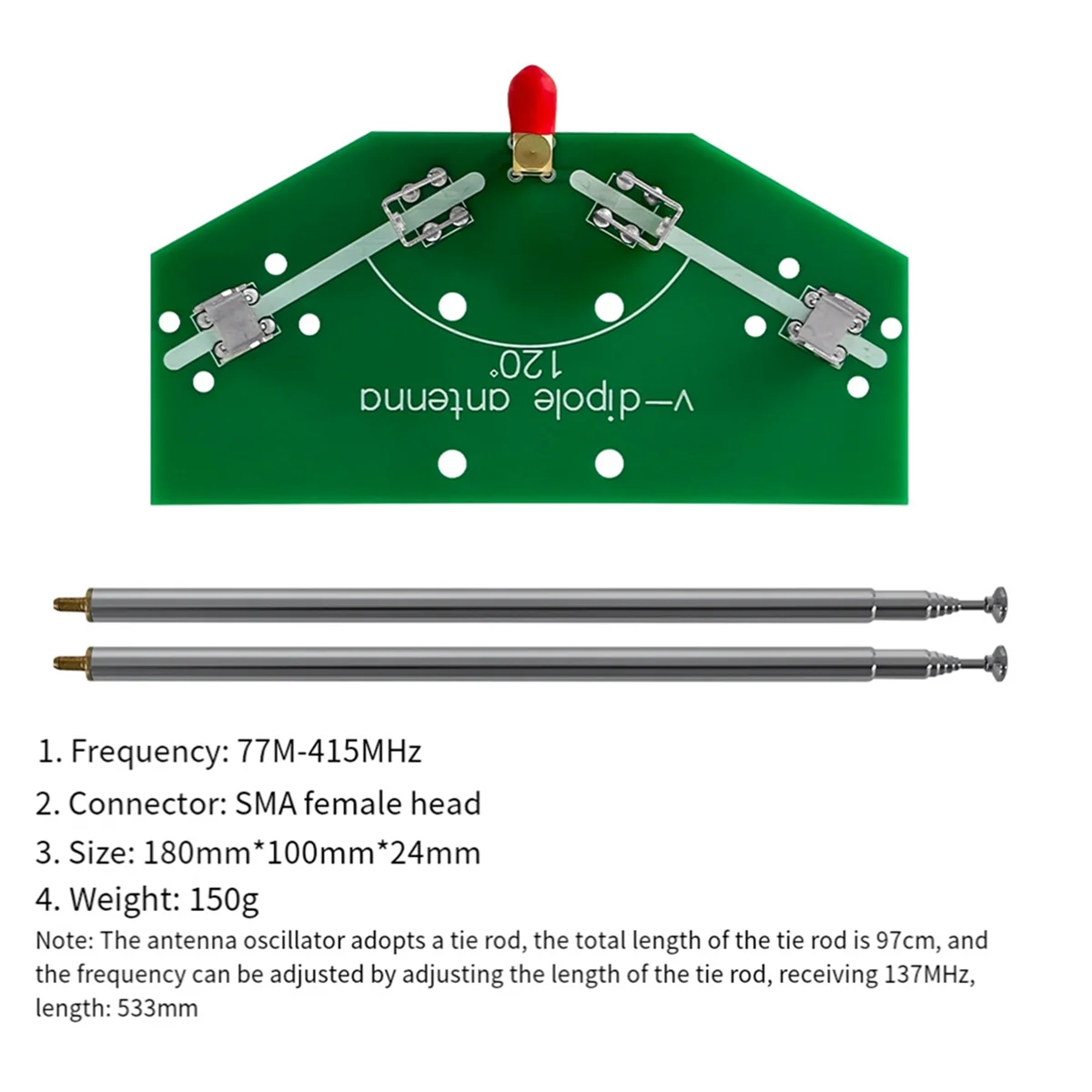 78M-1 GHz FM Frequency Receiver 137MHz Positive V Horn Antenna Rod V-Dipole Oscillator DIY Kits with Cable QXNF