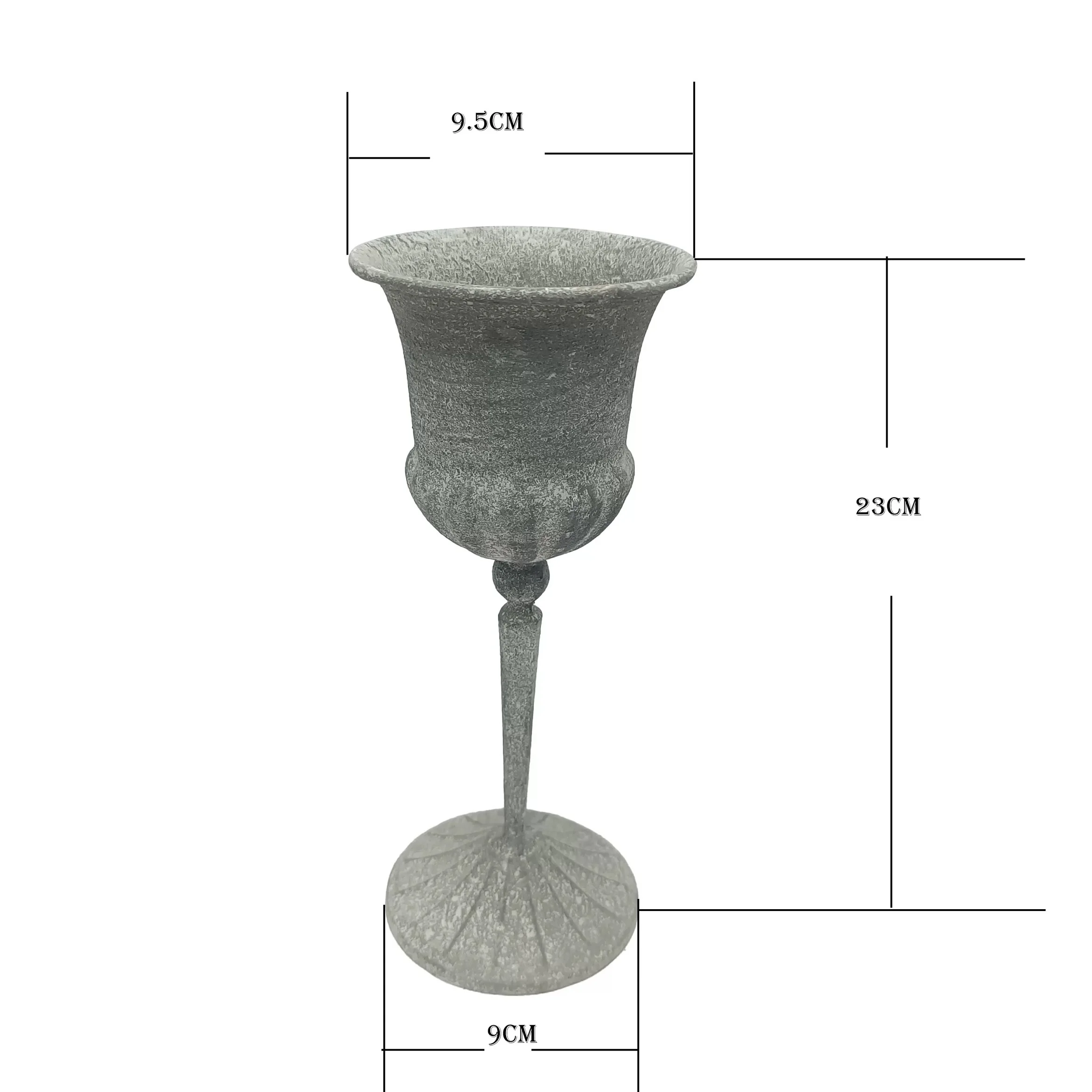 Vintage Iron Goblet Planter Set, Antique Gray Finish, Trophy Style Succulent Pots, 2 Piece Set, Decorative Metal Plant Holders