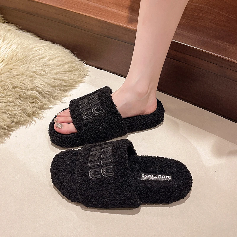 2024 winter lazy slippers trendy fashion warm new slippers women cotton slippers open-toed shoes women\'s slippers