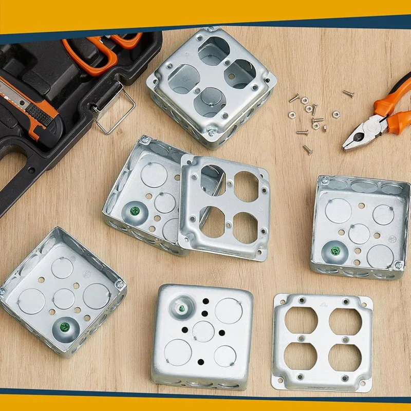 AA86 4 Set 4 x 4 Zoll elektrische Anschlussdose mit Abdeckung, elektrische Metall-Steckdosenbox, Steckdose freiliegende Arbeitsabdeckung