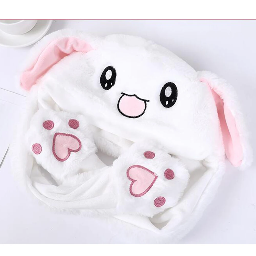 Hat For Girls KPOP Idols Cartoon Movable Rabbit Ear Dome No Brim Soft Plush Cap Winter Outdoor INS Cute Warm Windproof Ornament