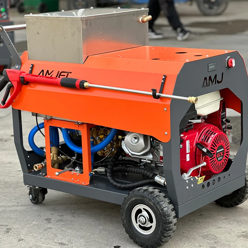 Amjet 200bar 20lpm ساخنة شريط متوازي محرك آلة تنظيف المجاري المجاري استنزاف الأنابيب الأنابيب آلة التنظيف