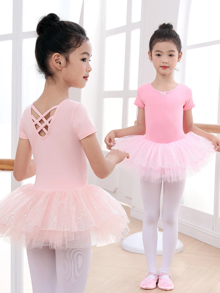 

Детский балетный костюм для танцев, летний комплект для девочек, балетная юбка из хлопка, детская спортивная одежда