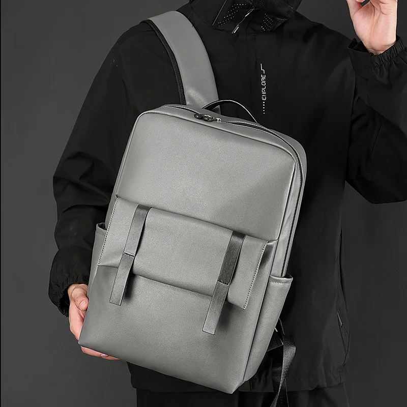 Men's backpack simple fashion travel backpack large-capacity business computer bag pu texture tide leisure backpack