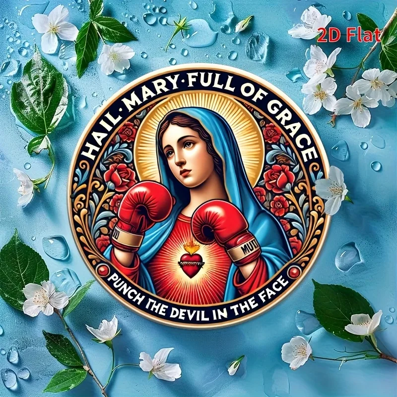 HD-Blechschild, Hail Mary Boxing Round Metall-Wandkunst, lustige religiöse Heimdekoration
