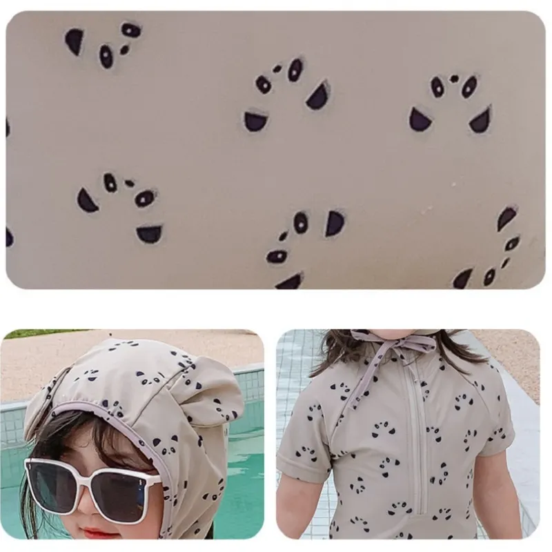 Baby Boy Girl Swim Suit Jumpsuit+Cap 2PCS Infant Toddler Child Swimwear Panda Print Bathing Suit  Kid Swimming Clothing 1-7Y