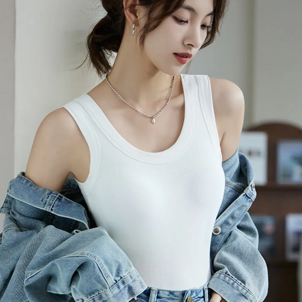 

With Chest Cushion Large Camisole Women Solid Color Large Size Crop Tops Streetwear Slim Fit Suspender Vest Spring Summer