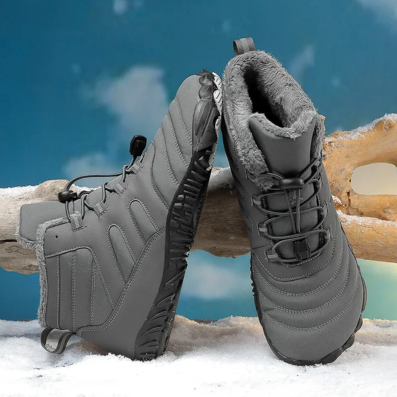 Nuevos botines de invierno para hombre, zapatos informales descalzos para la nieve, zapatos de trabajo de piel cálidos impermeables para exteriores, botas de nieve hasta el tobillo para hombre de talla grande