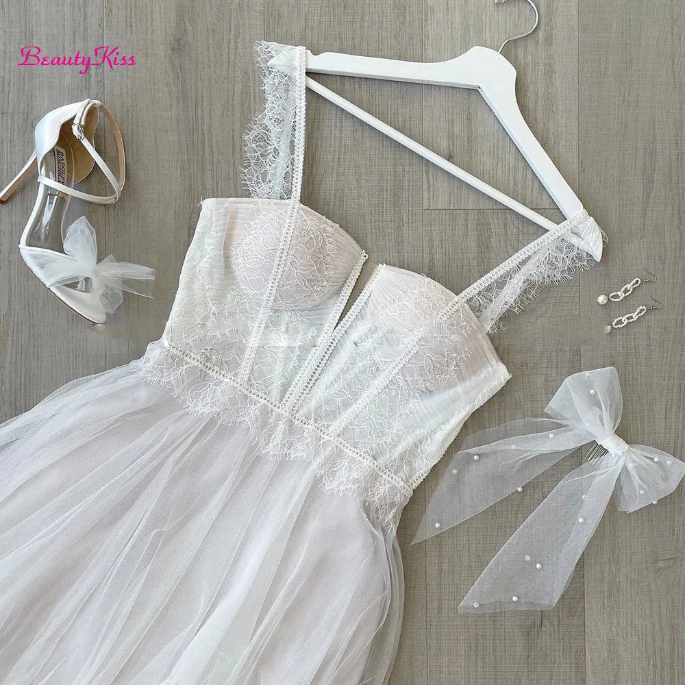 Vestidos de casamento simples querida boho vestidos de casamento longos sexy lado split tule elegante vestido de noiva novia