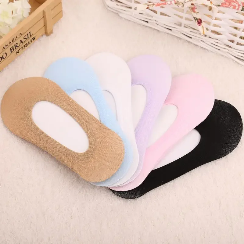 1 Pair Summer Ultra-thin Invisible Socks Women Footsies Shoe Liner Trainer Sock Lady Ice Silk Silicone Anti-slip Low Cut Socks