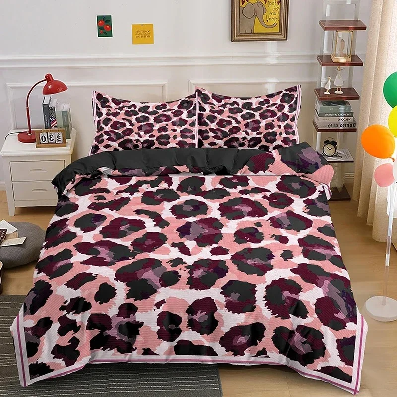 Conjunto de cama com estampa de leopardo, capa de edredom de pele animal para crianças, adolescentes e adultos, capa de edredom de poliéster com fronha