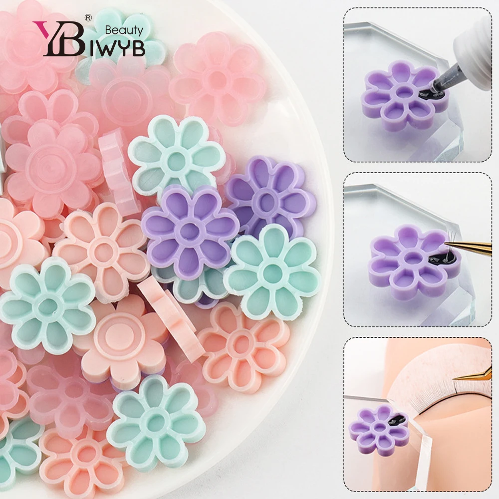 100pcs/도매 속눈썹 연장 접착제 드립 컵, 8 홀 벚꽃 접착 컵, 속눈썹 아티스트를위한 접착제 지연 컵