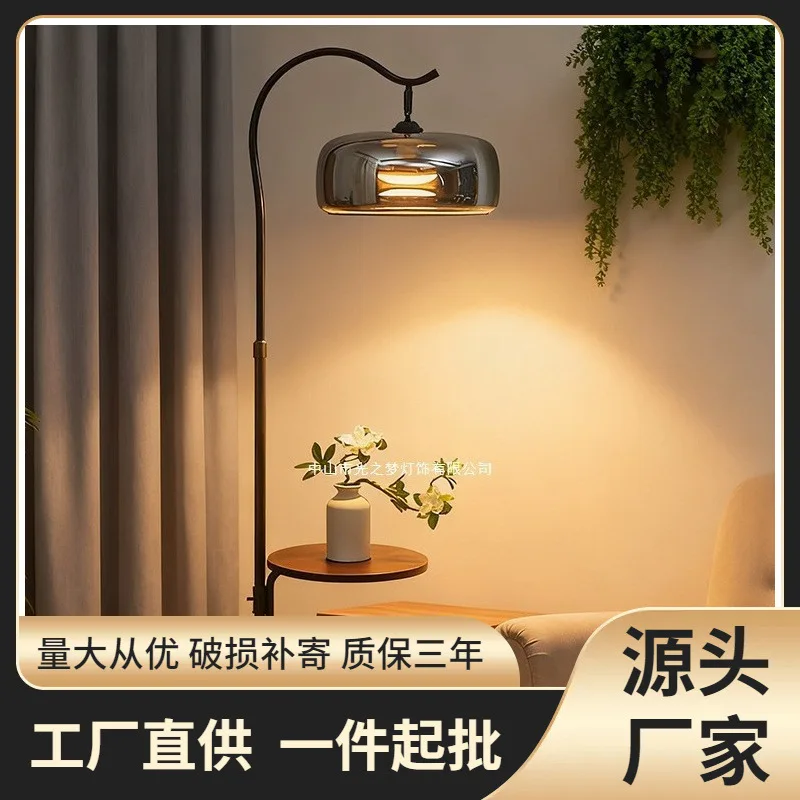 Italian minimalist living room floor lamp, coffee table next to sofa, light luxury atmosphere, modern art bedroom desk lamp