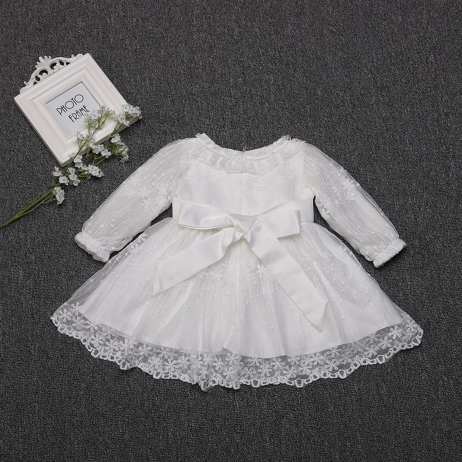 El más nuevo vestido de cumpleaños para niña, vestido de Navidad para fiesta de manga larga, ropa Formal blanca para niño recién nacido, ropa para