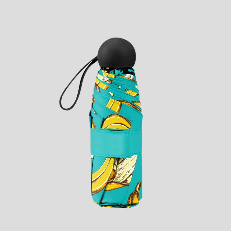 مظلة الموز الصغيرة القابلة للطي المدمجة المرنة وخفيفة الوزن ومحمولة على شكل زهرة وفاكهة وحماية من الأشعة فوق البنفسجية وجيب من الجلد للنساء