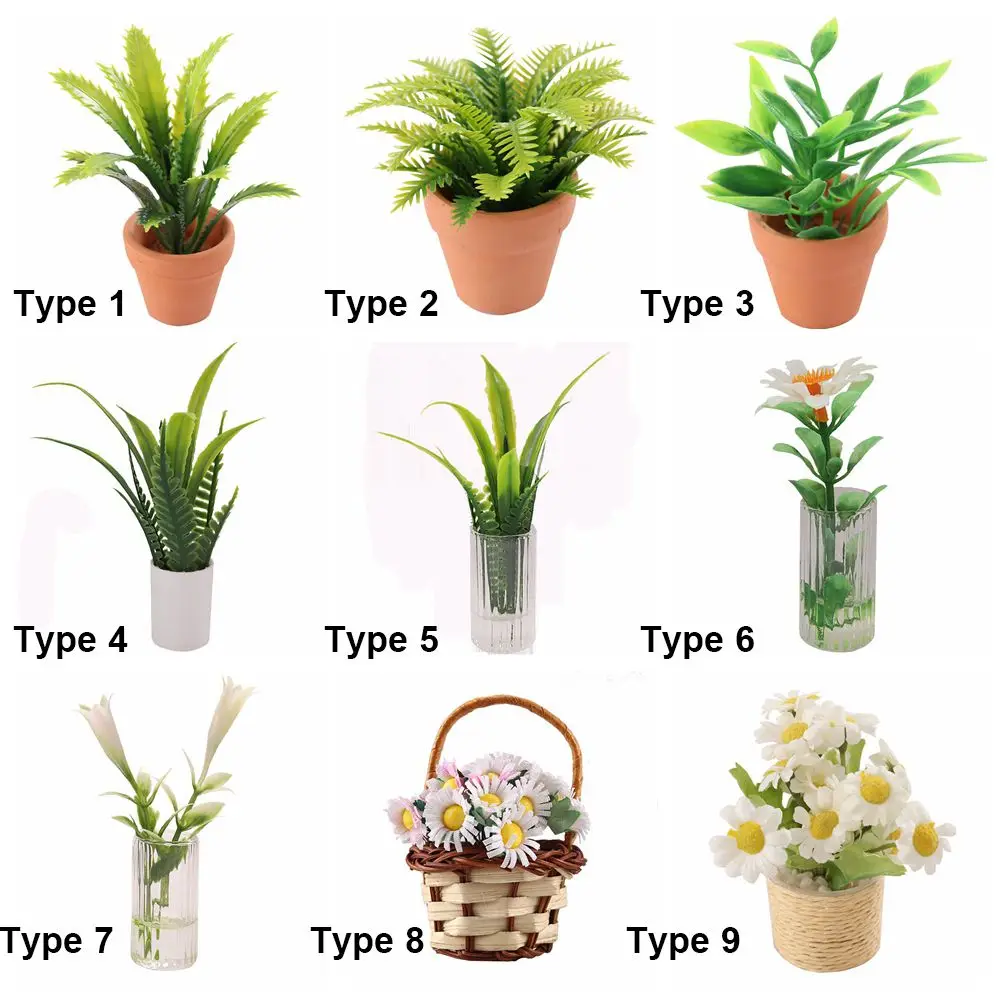 1:12 Scale Dollhouse Plant Potted Miniature Greenery Bonsai Floral Basket Doll Accessories Micro Landscape Scenery Photo Props