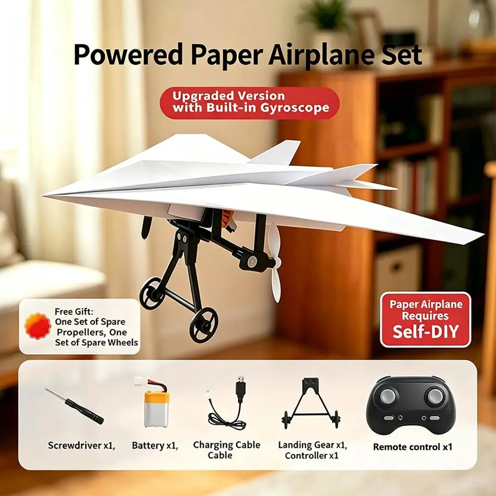 DIY RC Paper Airplane Kit Plane Toy With Gyro Stabilizer Electric Remote Control Plane For Boys Girls Backyard Park Beach