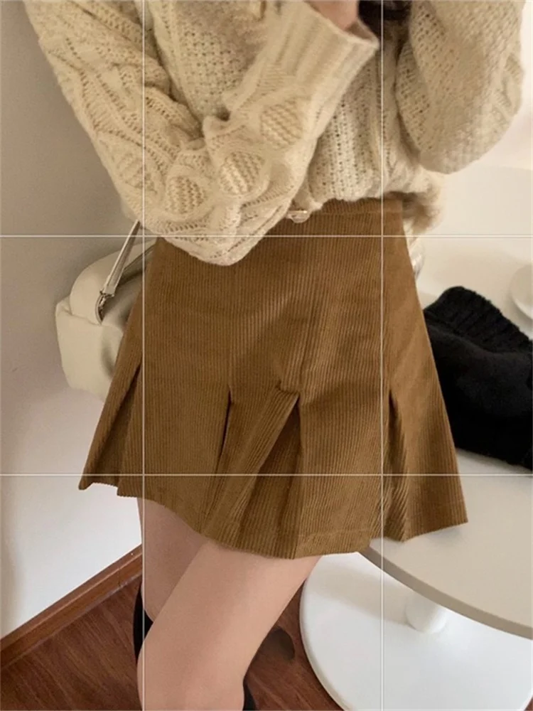 

plus Size Women's Corduroy A-Line Skirt High Waist Pleated ort Skirt Slimming Pleated Skirt Korean Sle Commute Pure ...