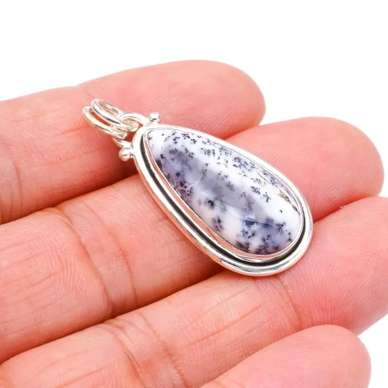 StarGems® Natural Dendritic Opal Handmade 925 Sterling Silver Pendant 1.5