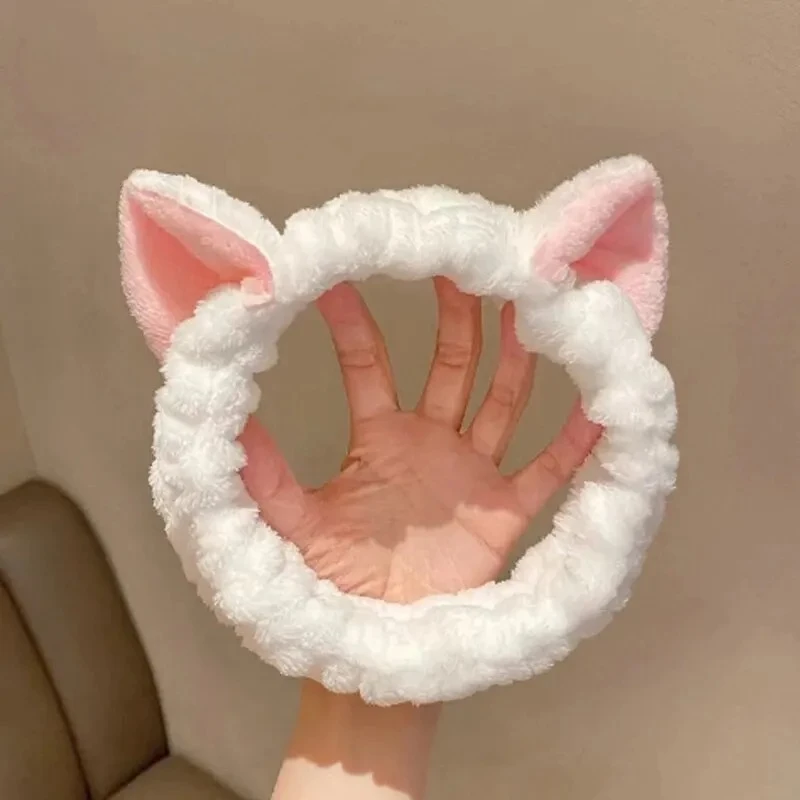 Diadema con orejas de gato de dibujos animados, diadema especial para niñas para lavar sus caras y aplicar máscaras, banda para el cabello para lavabo y banda para el cabello