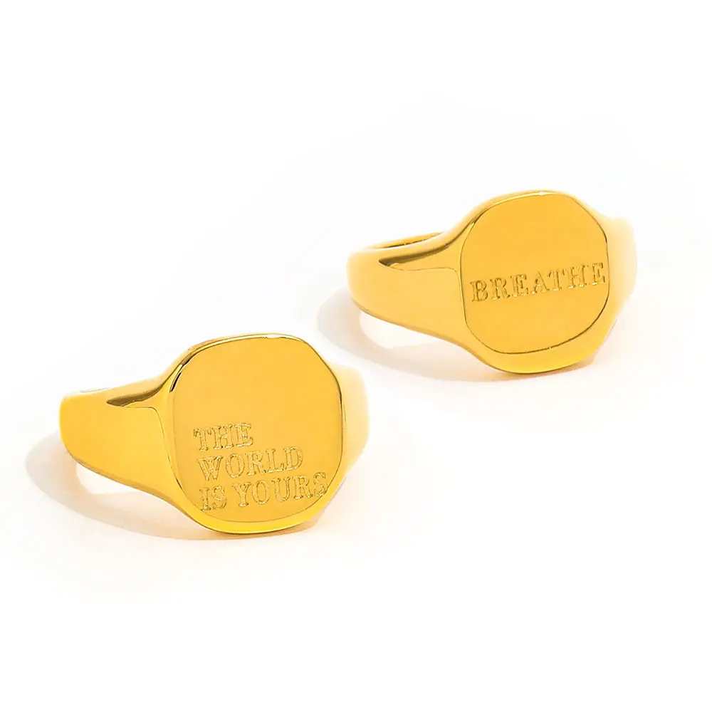 

Joolim High End PVD No Fade Fashion Simple Geometric Octagon Letter Stamp Ring for Women Stainless Steel Jewelry Wholesale
