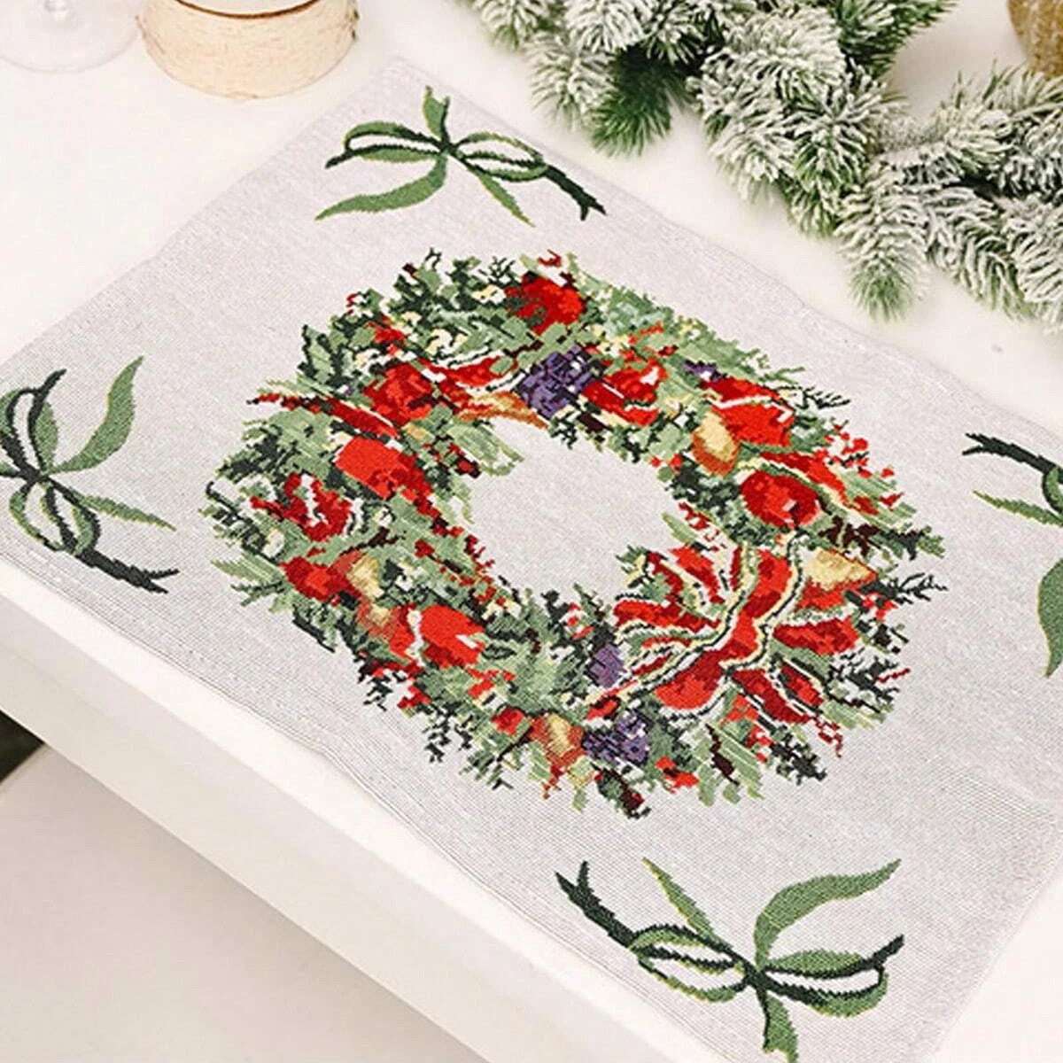 1pc-Santa Claus pattern placemat, multi style tablecloth,Christmas decoration,retro table mat,restaurant supplies(random styles)