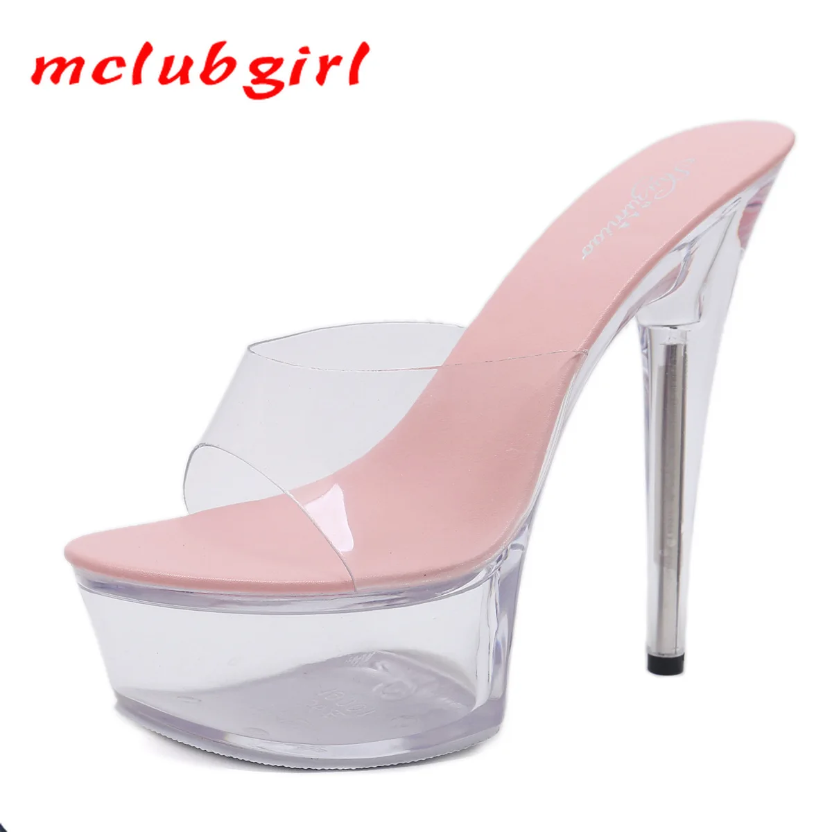 Mclubgirl  2022 Models Sexy Super 15CM Stiletto Platform Slippers Transparent Crystal Shoes Wedding Shoes High-Heel LFD