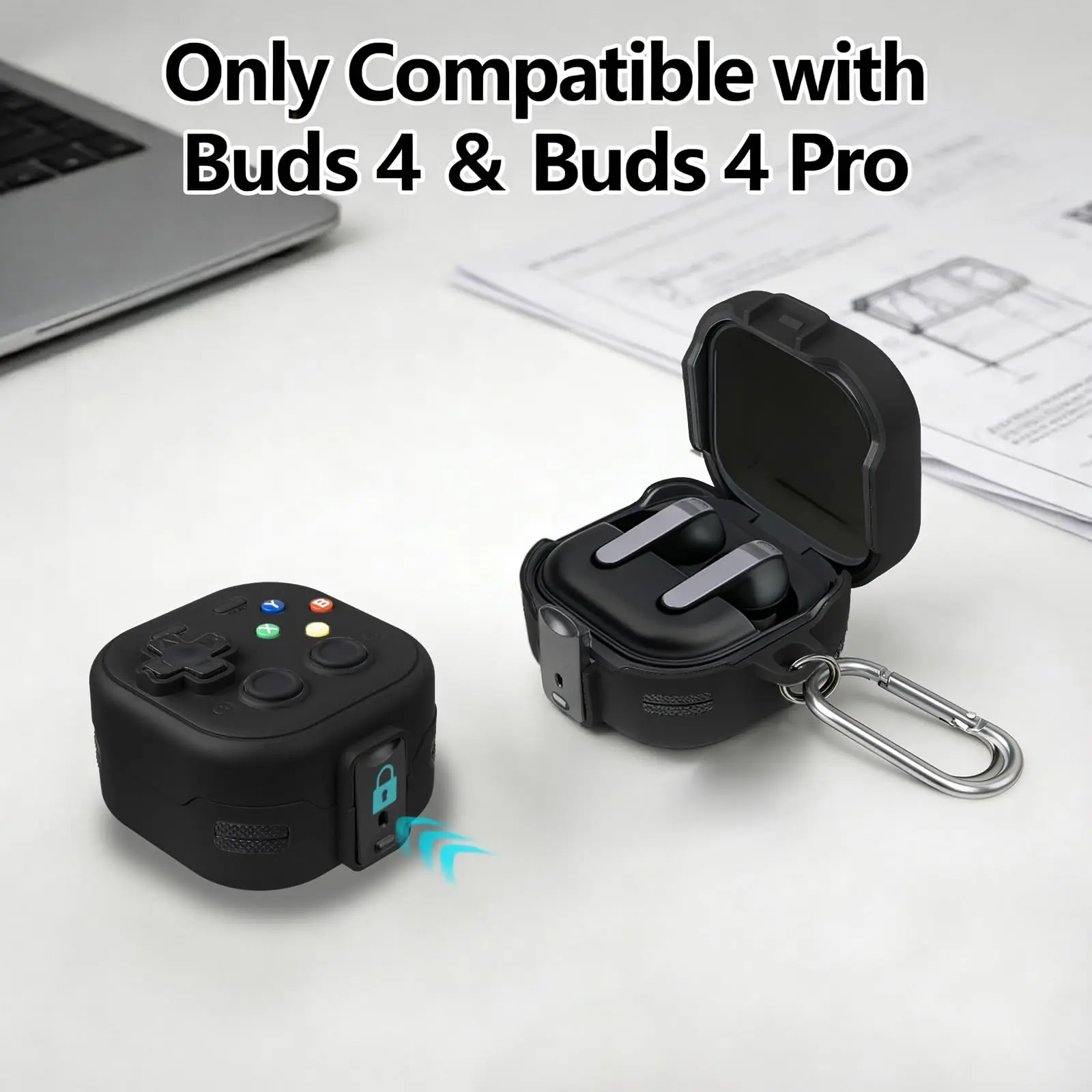 for Samsung Galaxy Buds 4/Buds 4Pro (2026) Game Console Design Case with Carabiner Full Protective Case Accessories for  Buds 4