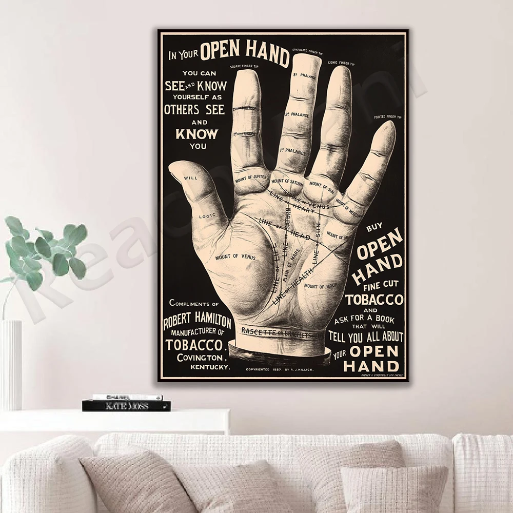 Vintage Palmistry Poster, Palmistry Wall Art, Divination Print, Palmistry Poster Canvas Painting Vintage Home Decor