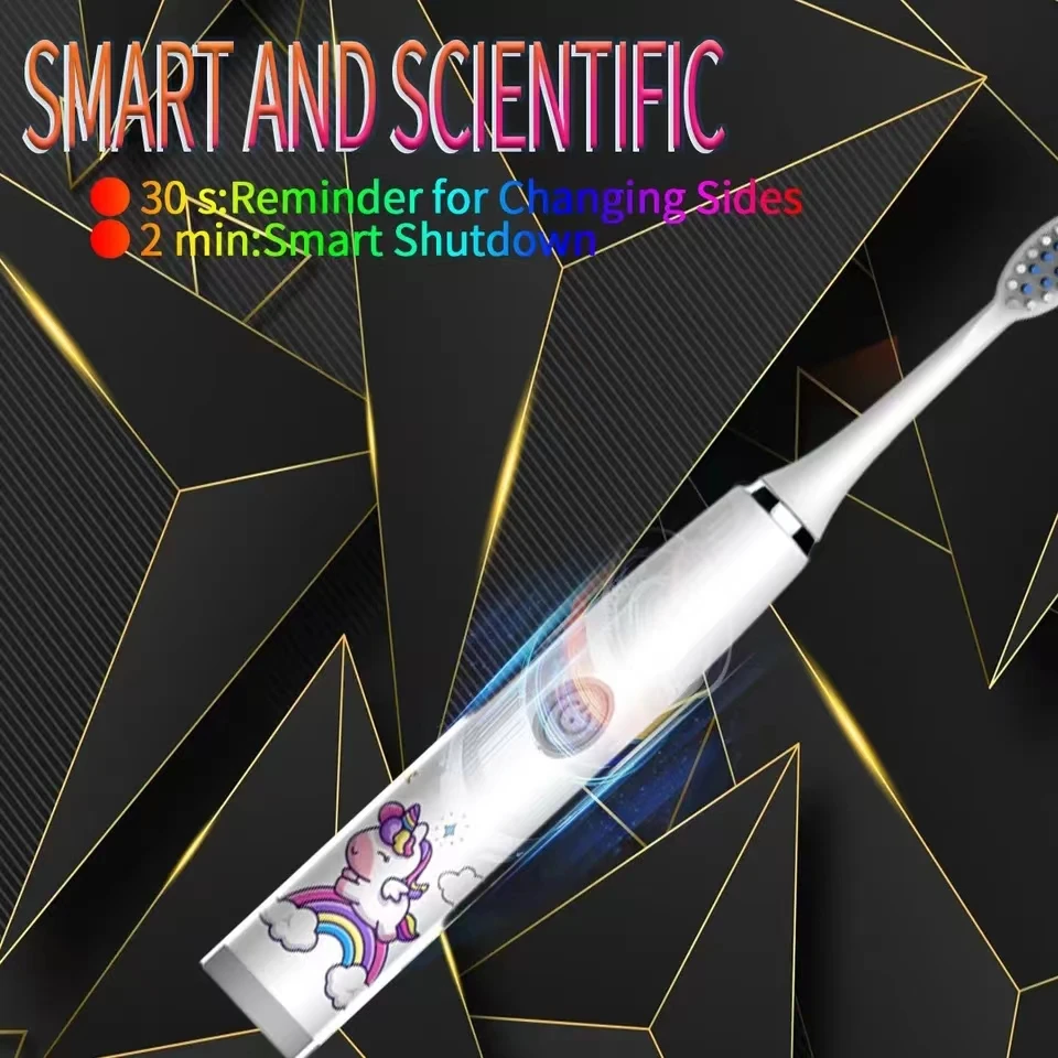 Children Sonic Electric Toothbrush Colorful Cartoon For Kids Rechargeable Soft Fur Automatic Waterproof With 12Replacement Heads