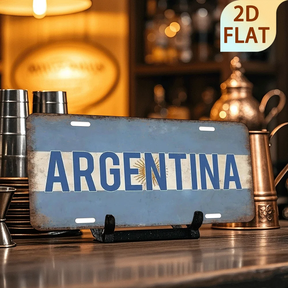 2D Flat - 1pc Vintage Argentina Metal Sign - 6x12 Inch Aluminum Wall Decor Plaque, Retro 2D Flat UV Print, Distressed Blue with