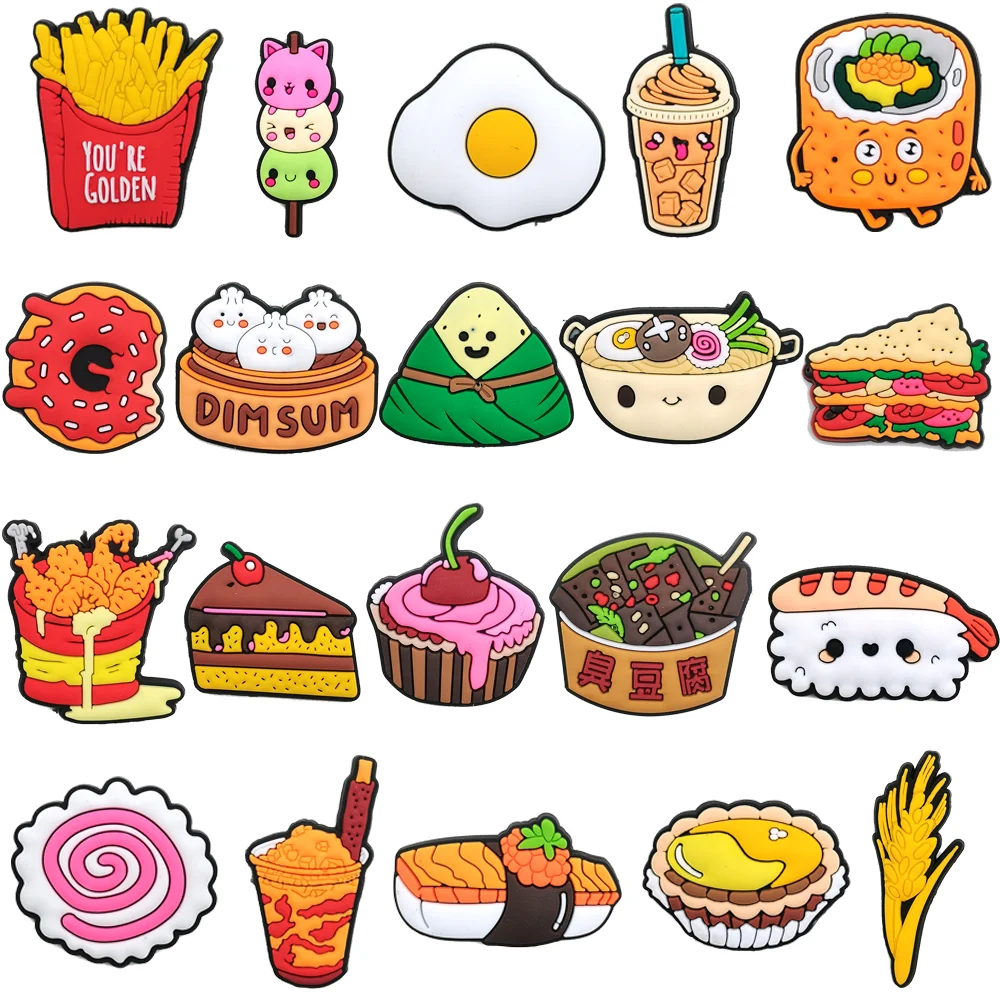 Kawaii Hamburger Fries PVC Shoe Charms Colorful Flower Shoe Ornaments Accessories Buckle Decorations Fit Bracelet Adult Kid Gift