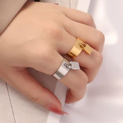 316L Stainless Steel Ring Open Rings For Women Pendant Ring Finger Ring Geometry Lock Wide Ring 2022 Trendy Jewelry Party Gift
