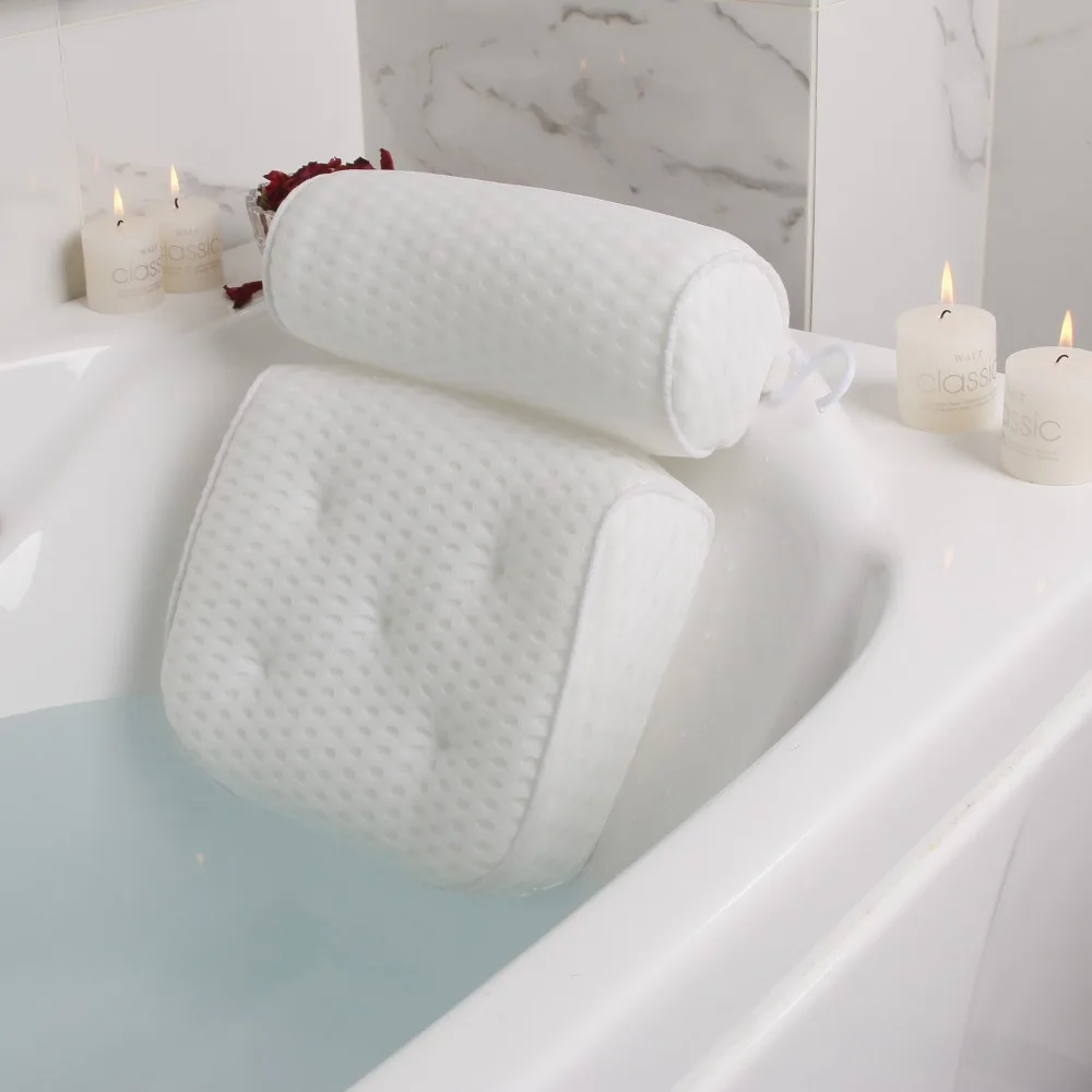 Creative Anti Slip Spa Bathtub Pillow Neck and Back Support 3D Air Mesh Bath Pillow Washable with Suction Cups Bathtub Pillow