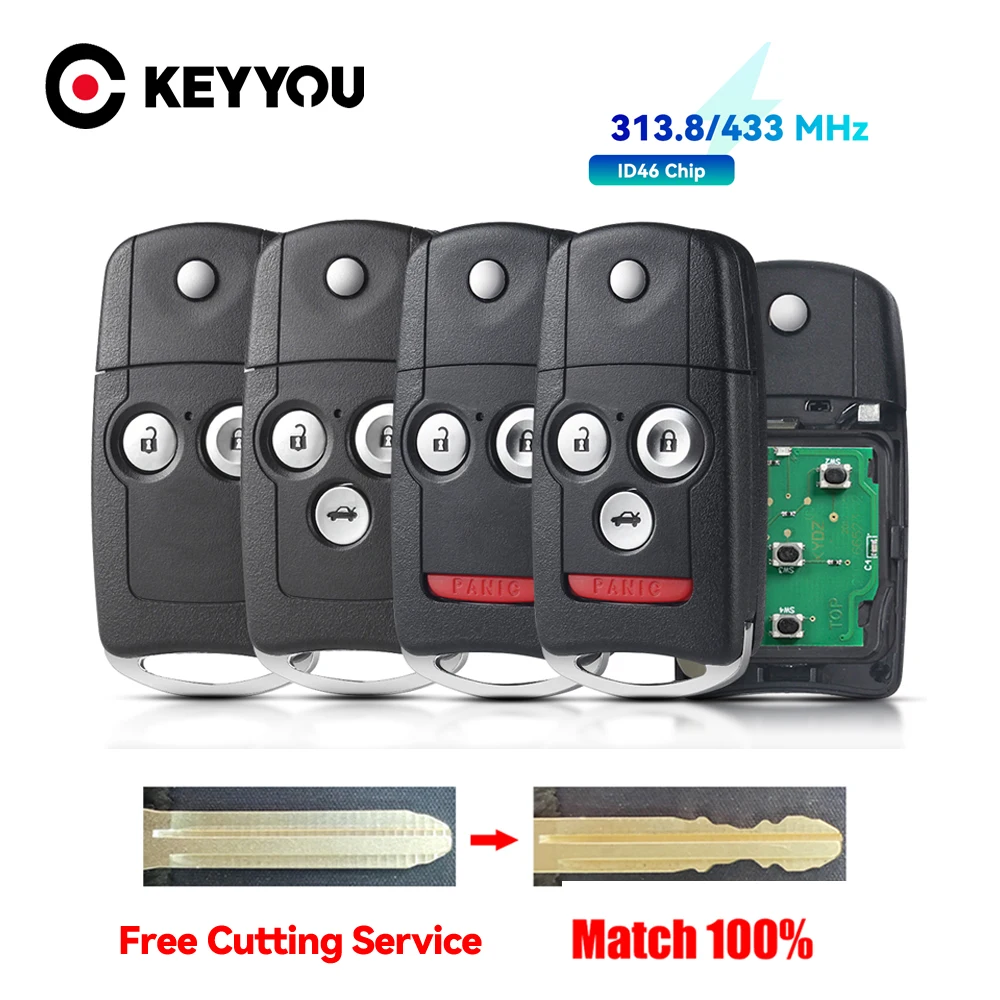 KEYYOU With Cutting Service Remote Car Key 313.8Mhz 433Mhz ID46 For Honda Insight Civic Accord 8 CR-V Jazz For Acura MDX RDX TL