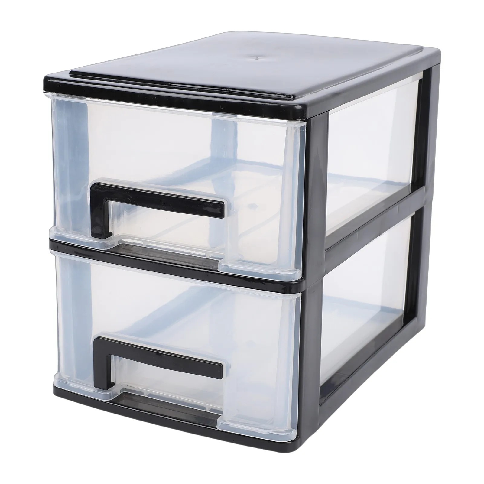 Desk Organizer with 2 Drawers Plastic Stackable Transparent Desktop Stationary Storage Box for Home Dorm Office Black Frame Medi