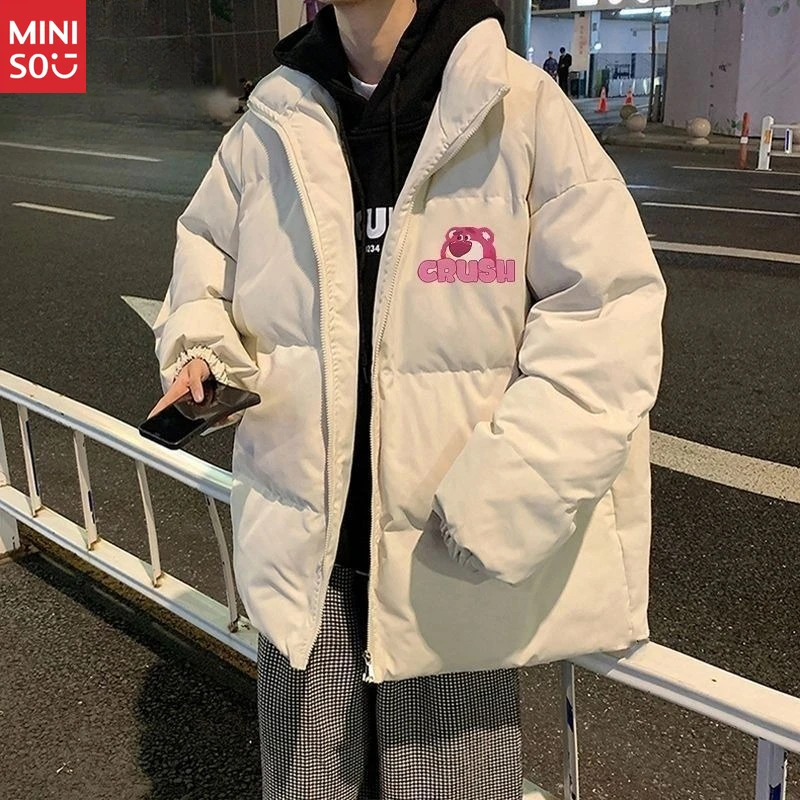 

Miniso Lotso Bear Winter Coat, Thick Cartoon Print Puffer Jacket for Teens & Adults
