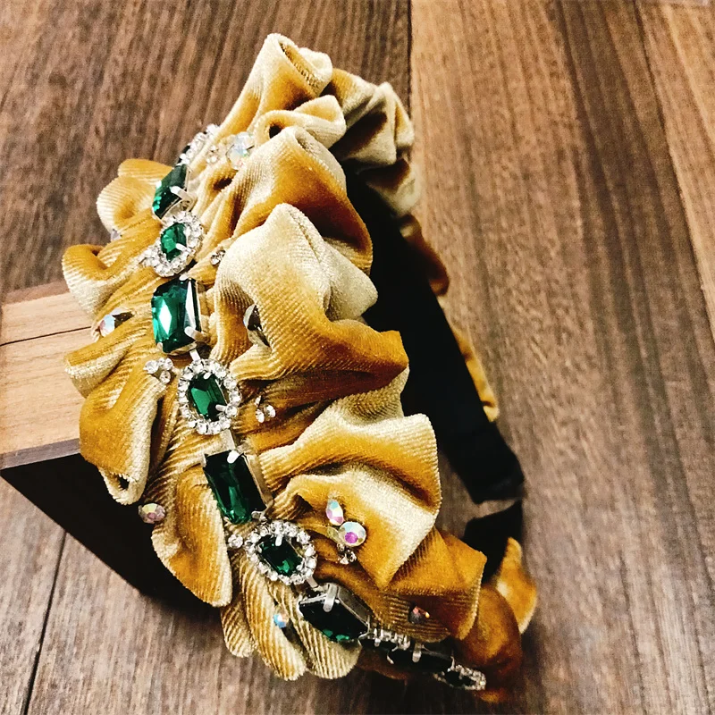 Red Wide Baroque Rhinestone Headband Hairbands For Women Crystal Rhinestone Hairband Hair Accessories For Party Q12