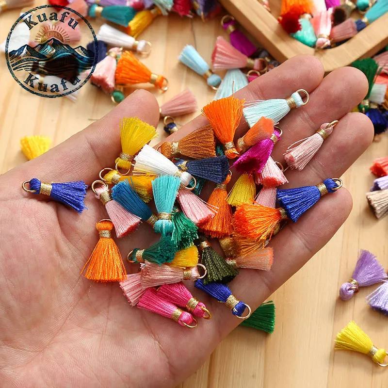 10/50/100 PEÇAS 20mm Mini Anel de Metal para Pendurar, Franja de Seda Artesanal com Pingente de Borla para Artesanato DIY, Joias e Decoração de Brincos
