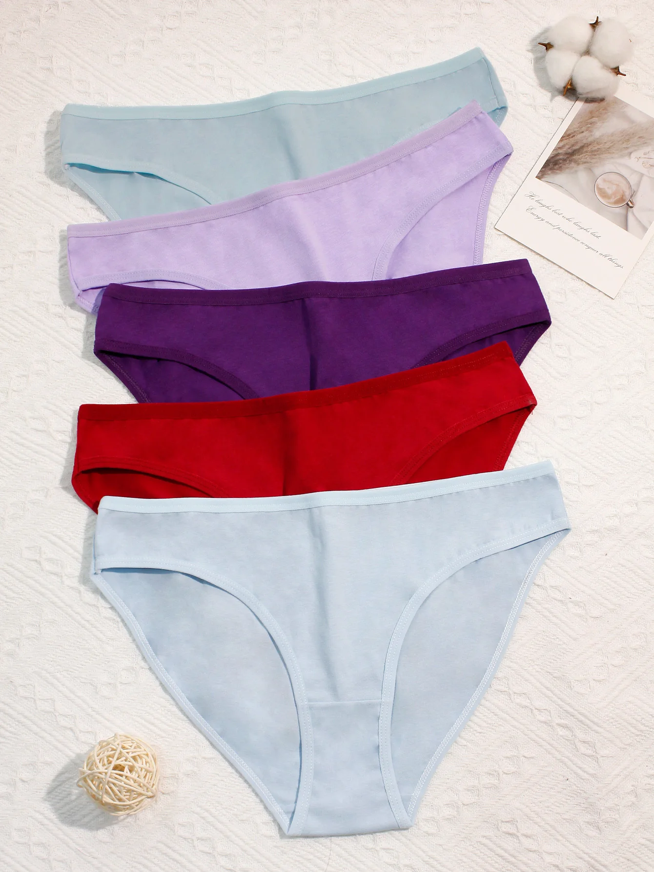 5-Pack Comfortable Pure Cotton Ladies' Triangle Underwear Purple Series High-Quality Versatile Girls' Briefs