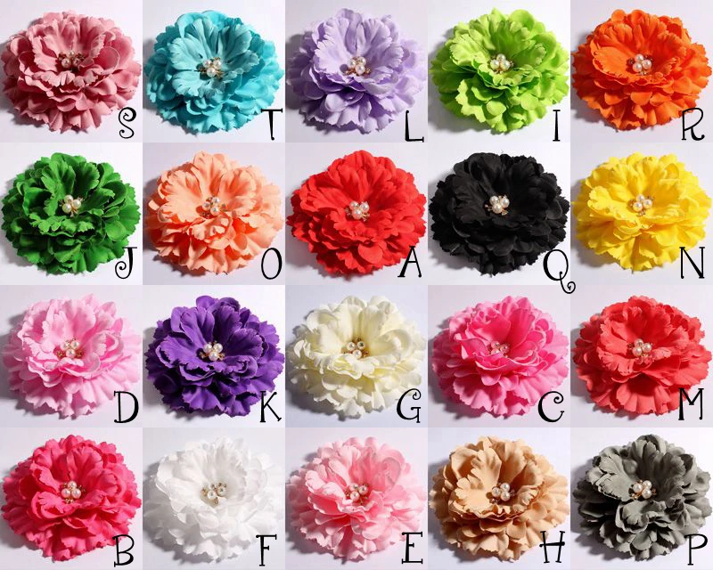 120pcs/lot 11cm 20colors Artificial Peony Flowers With Pearl Buttons For Girls Hair Accessories Fabric Flowers For Headbands