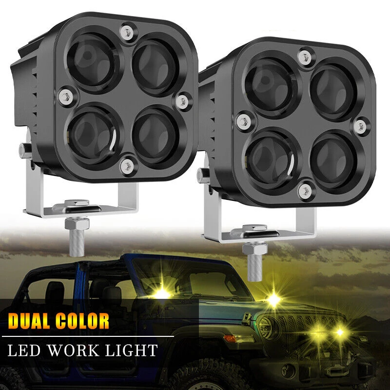 

2Pcs 3 inch Mini led work light Square Car Yellow White Spotlight 12V 24V off road fog lamp for Boat Truck 4X4 SUV Car Accessory