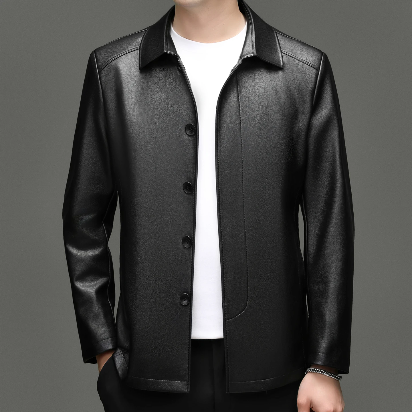 Spring Autumn New Style Men's Leather Jacket Casual Genuine Sheepskin Slim Fit Large Size Leather Coat for Men
