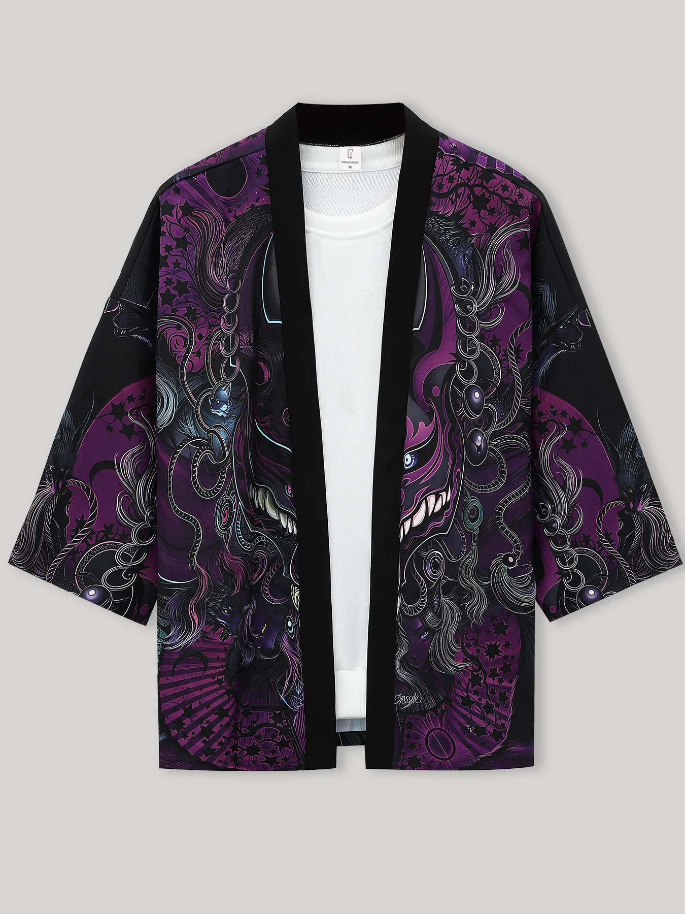 

Men's Print Japanese Cardigan Summer Loose 3/4 Sleeve Casual Haori Coat