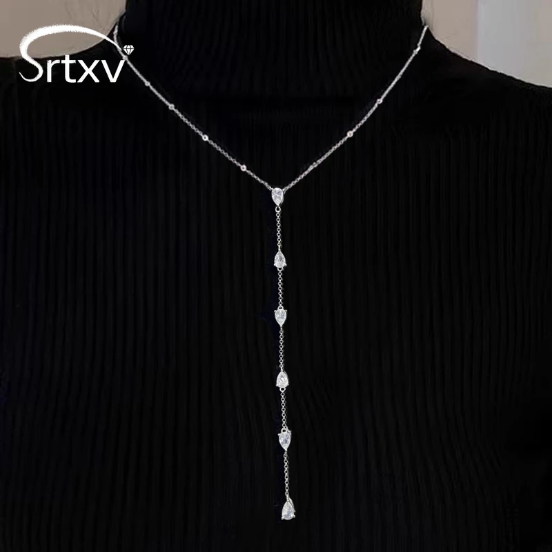 

S925 Sterling Silver Pear Cut Zircon Bubble Necklace For Women Lab Diamond Pendant Long Neck Chain Jewelry Wedding Birthday Gift